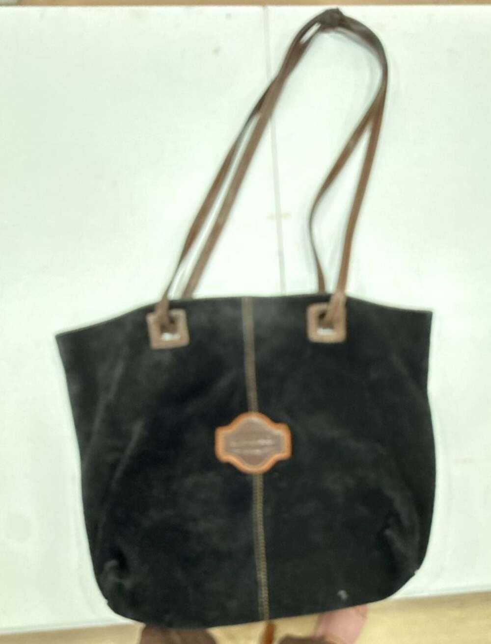 Vintage Suede and Leather Tote Bag with Patterned Lining